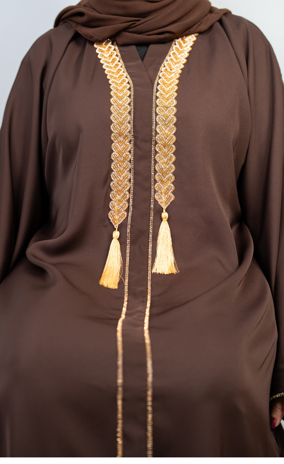 Regal Dark Coffee Brown Embellished Abaya