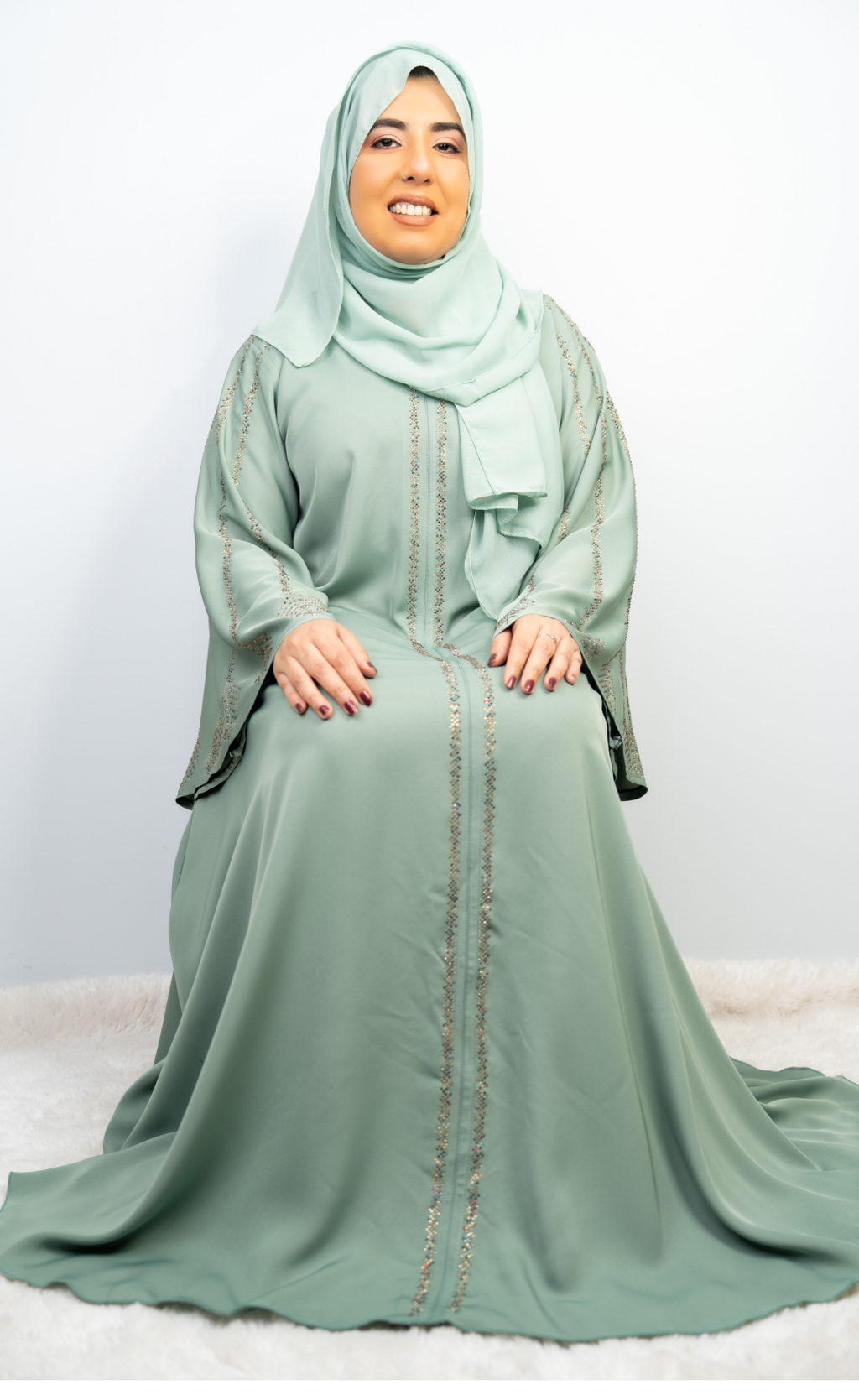 Graceful Pastel Green Embellished Abaya