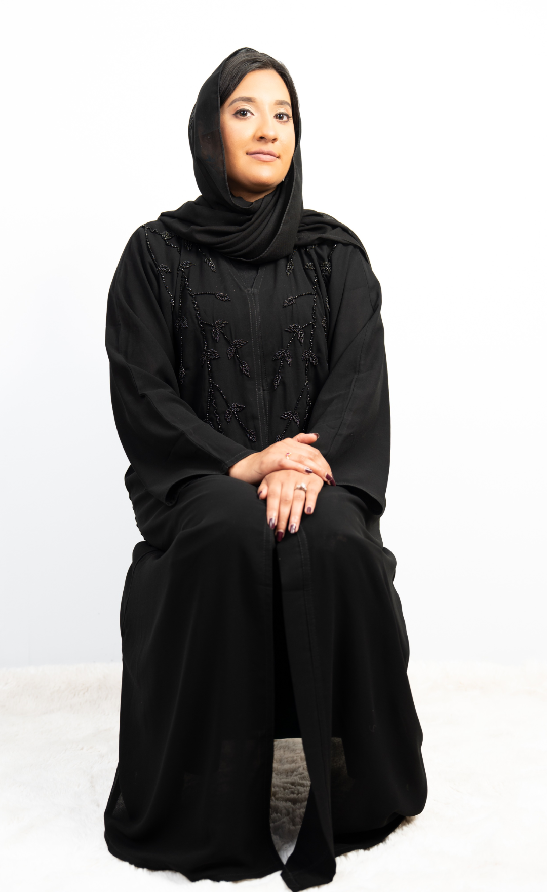 Elegant Black Chiffon Georgette Abaya with Intricate Bead Embroidery