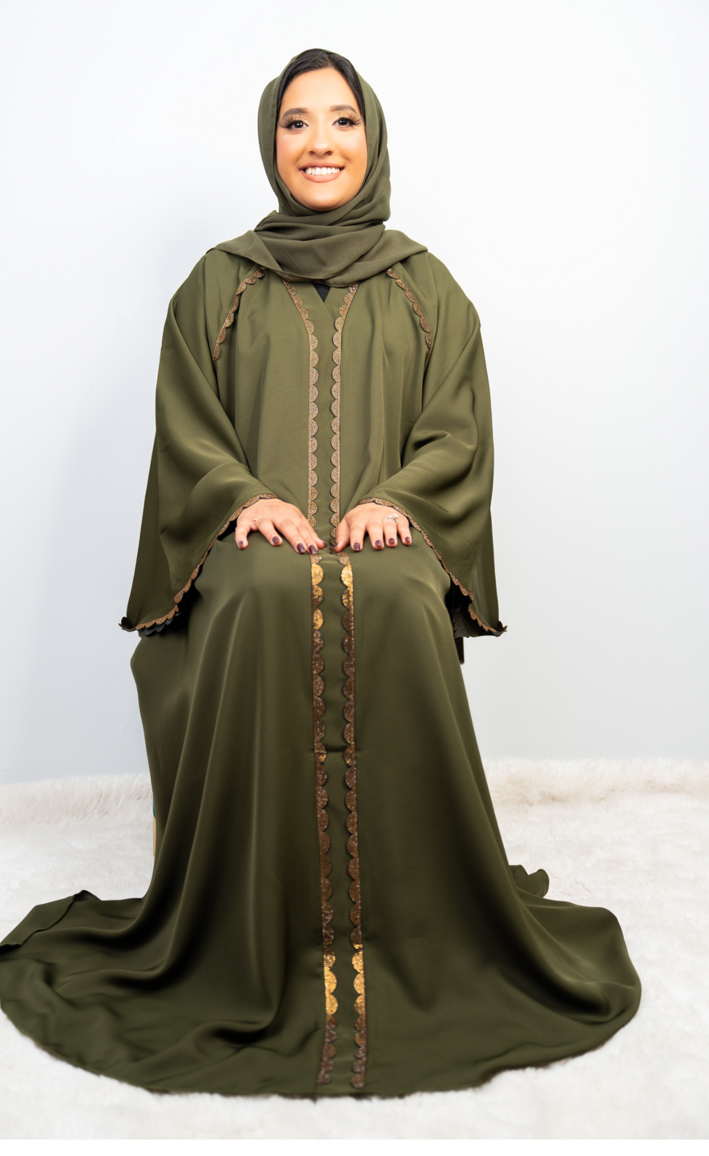 Sophisticated Olive Green Embellished Abaya
