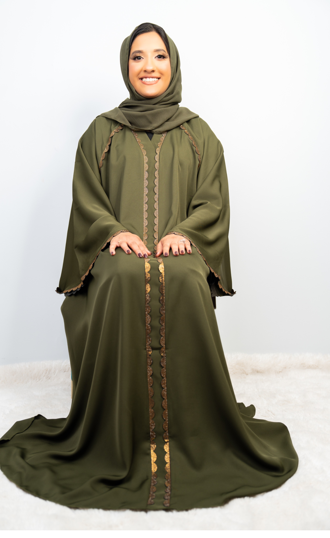 Sophisticated Olive Green Embellished Abaya