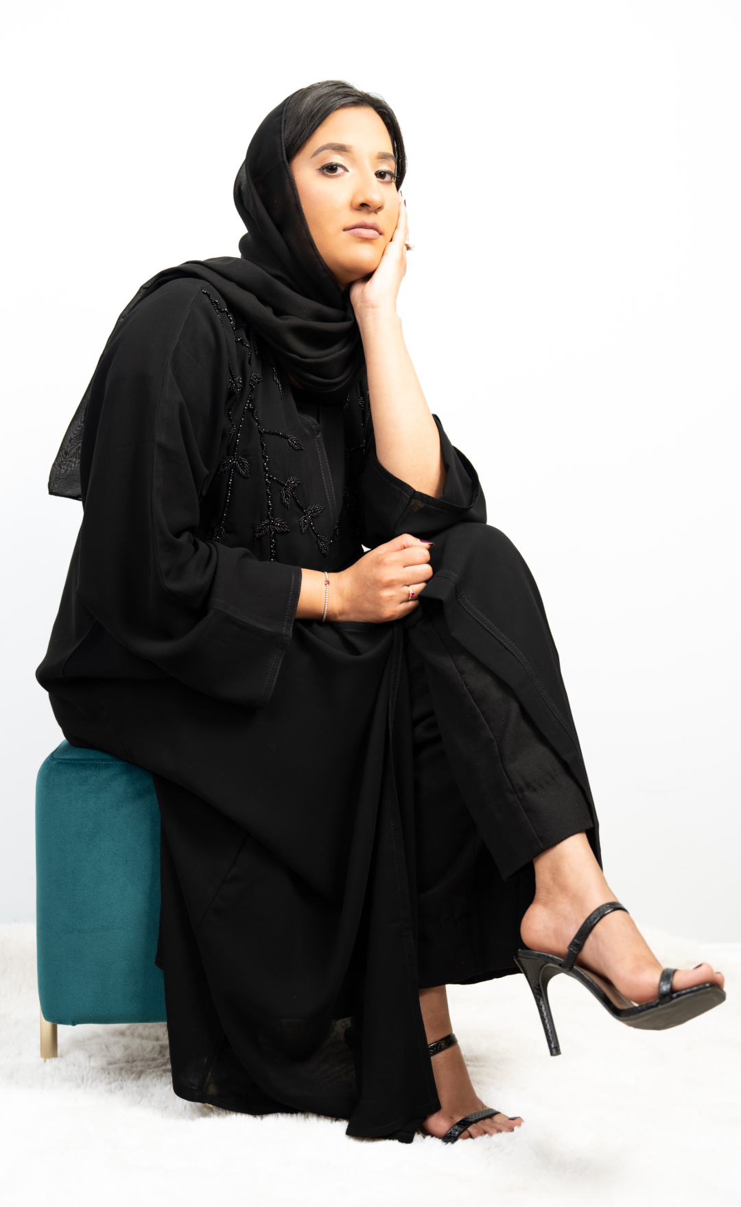 Elegant Black Chiffon Georgette Abaya with Intricate Bead Embroidery