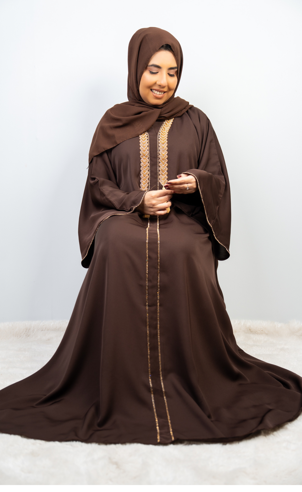 Regal Dark Coffee Brown Embellished Abaya