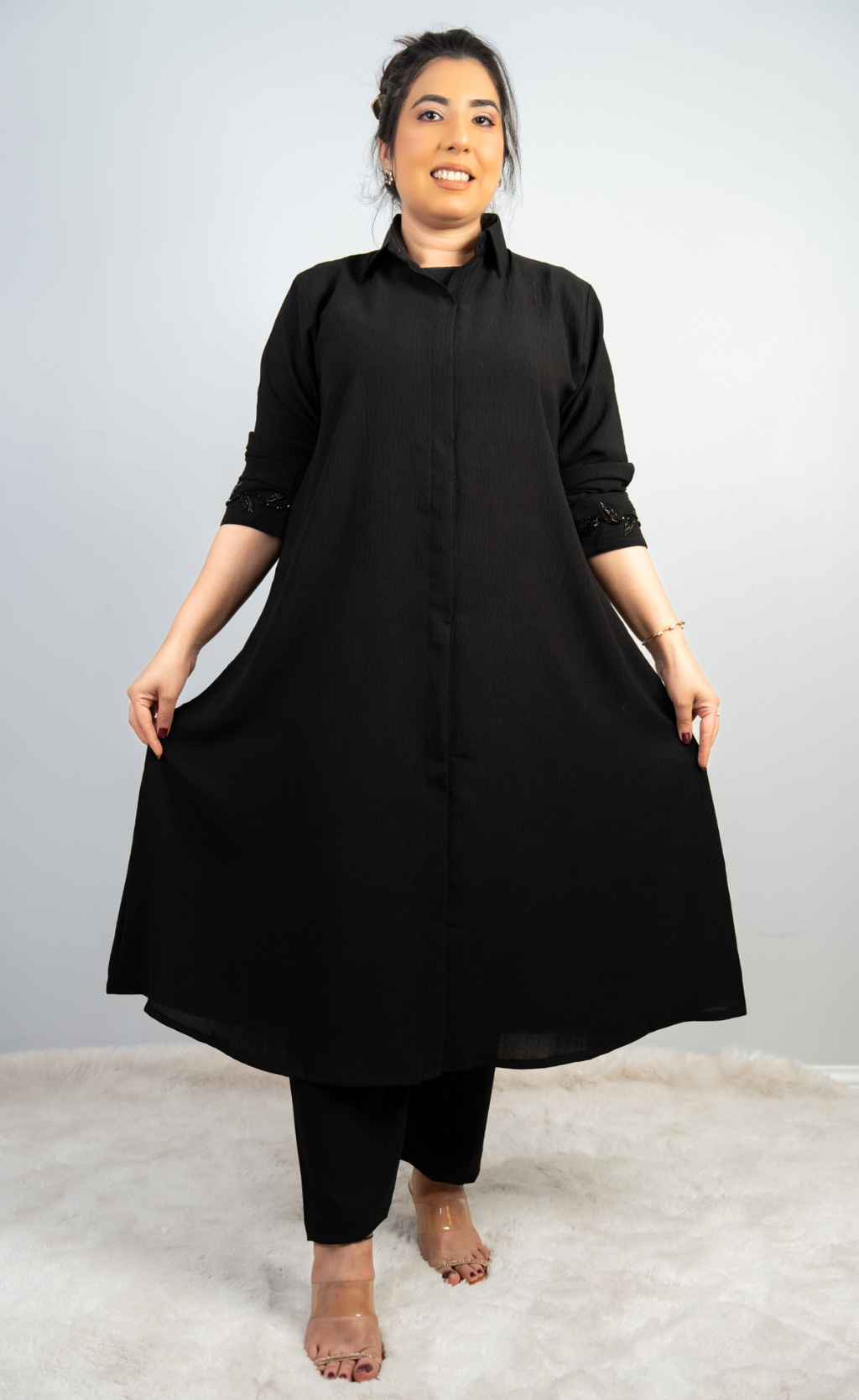 Black Beaded Hand-Embroidered Two-Piece Coord Set