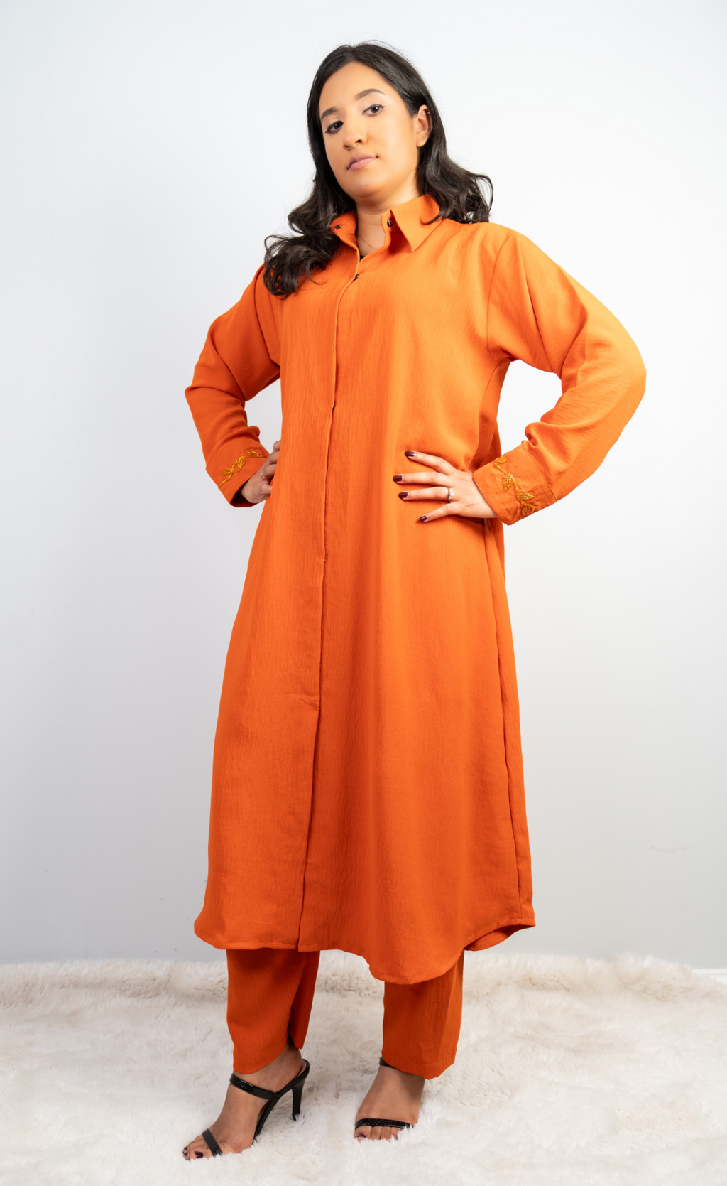 Orange Beaded Handwork 2-Piece Co-ords Set