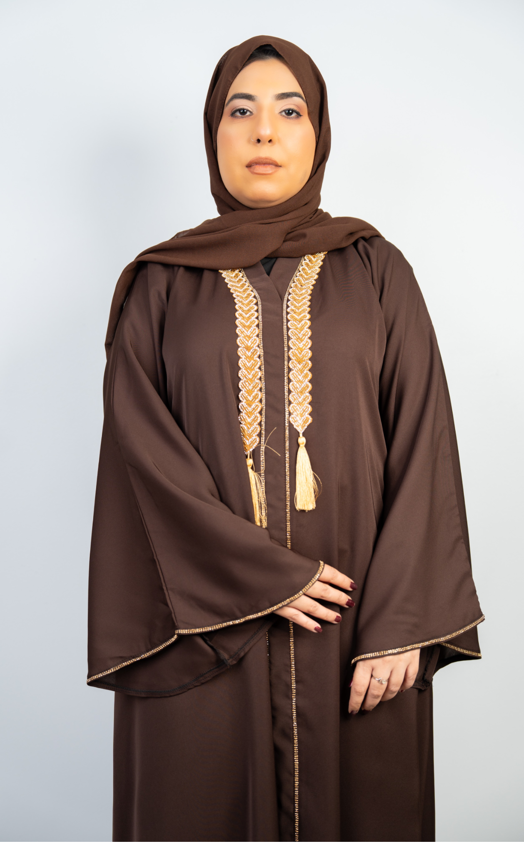 Regal Dark Coffee Brown Embellished Abaya