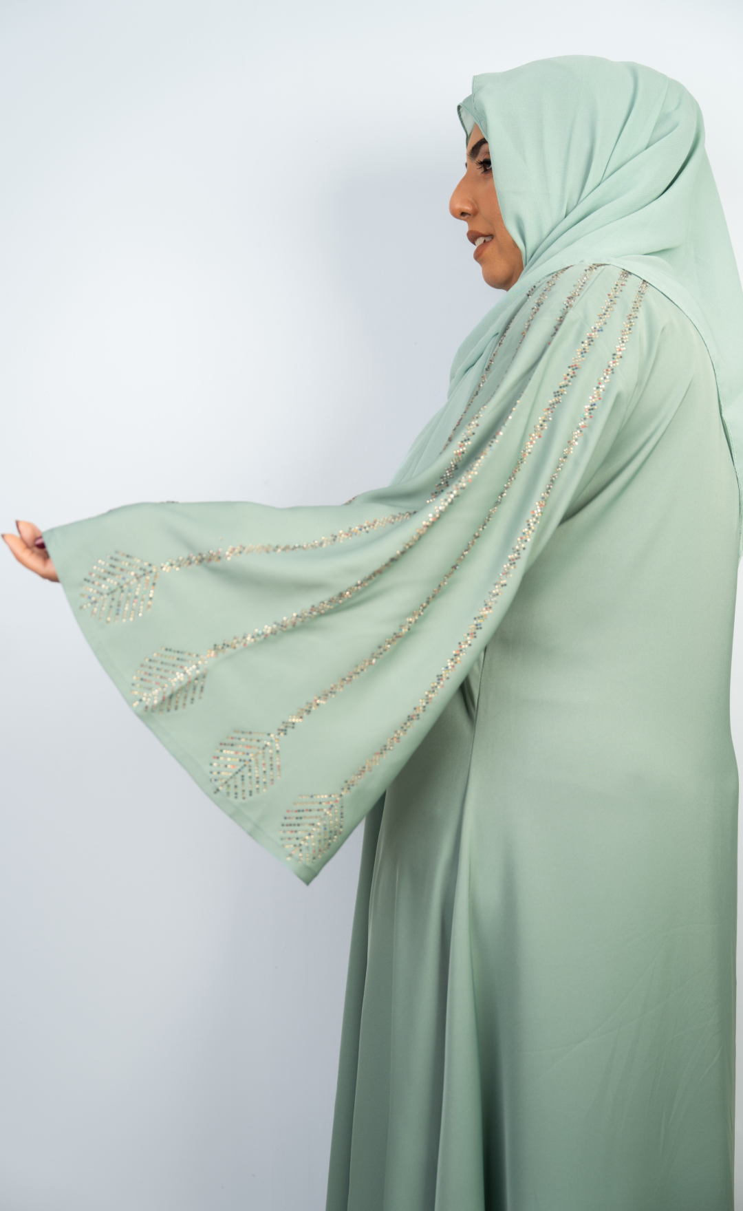 Graceful Pastel Green Embellished Abaya