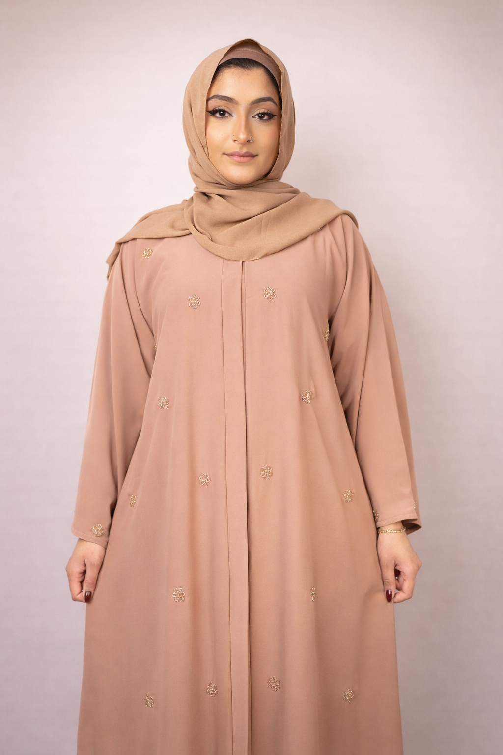 Serene Nude Abaya: Floral Crystal Embellished Edition