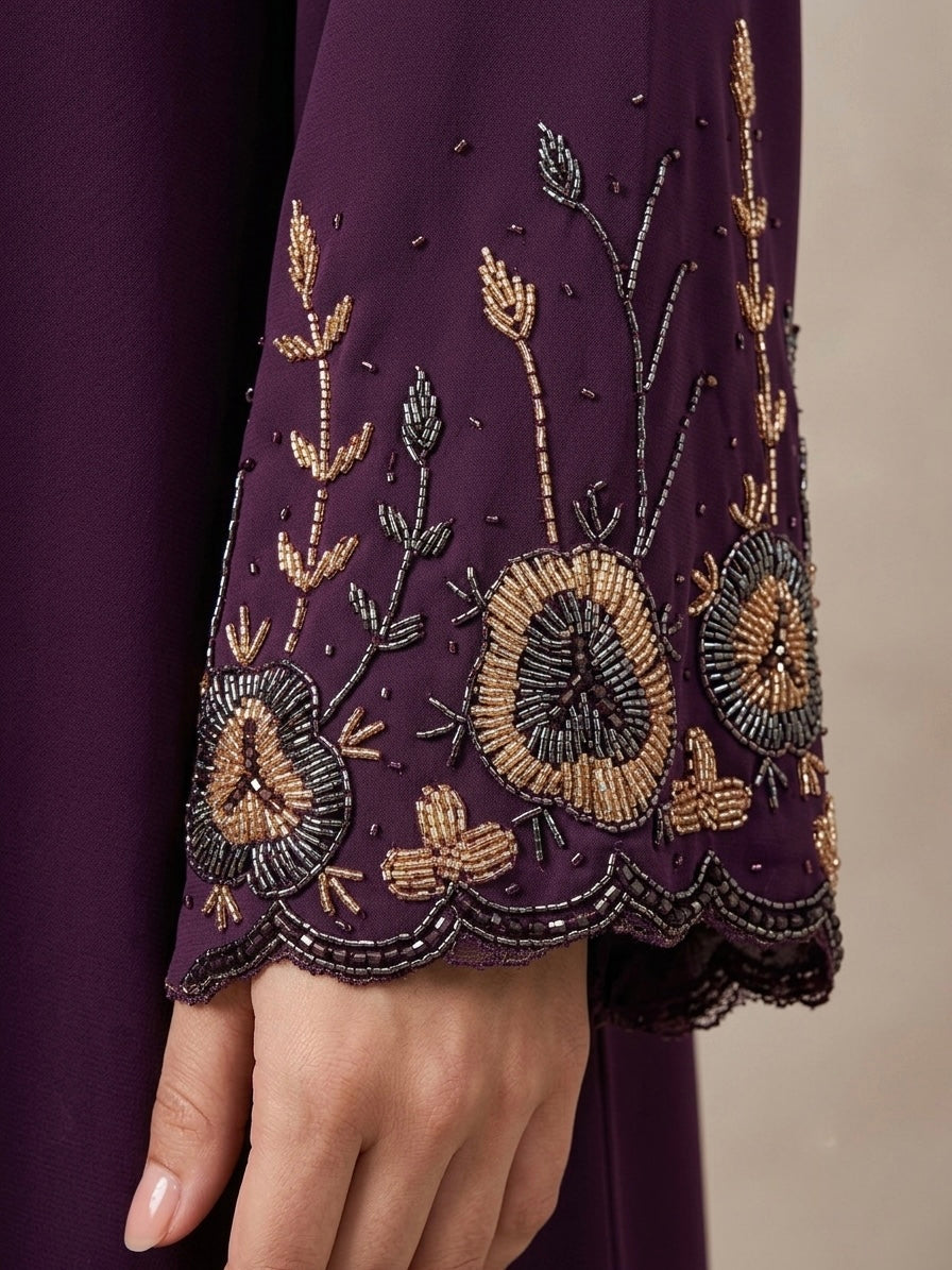 Deep Plum Blue handwork Nidha abaya - image 4