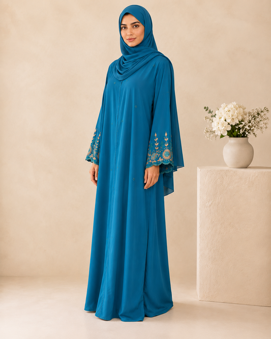 Deep Sea Blue handwork Nidha abaya - image 2