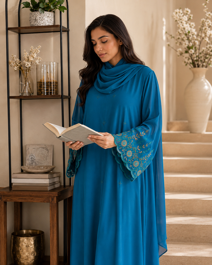 Deep Sea Blue handwork Nidha abaya - image 8