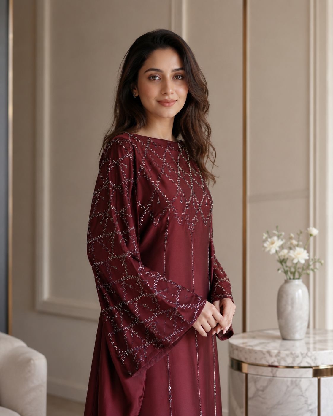 Rustic brown kaftan abaya with stone work - image 3