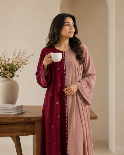Half and half color block abaya dress with stone embellishments - image 14