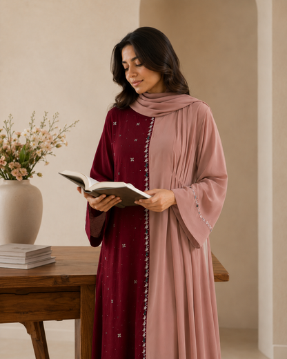 Half and half color block abaya dress with stone embellishments - image 15