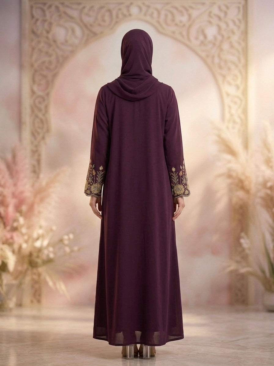 Deep Plum Blue handwork Nidha abaya - image 1
