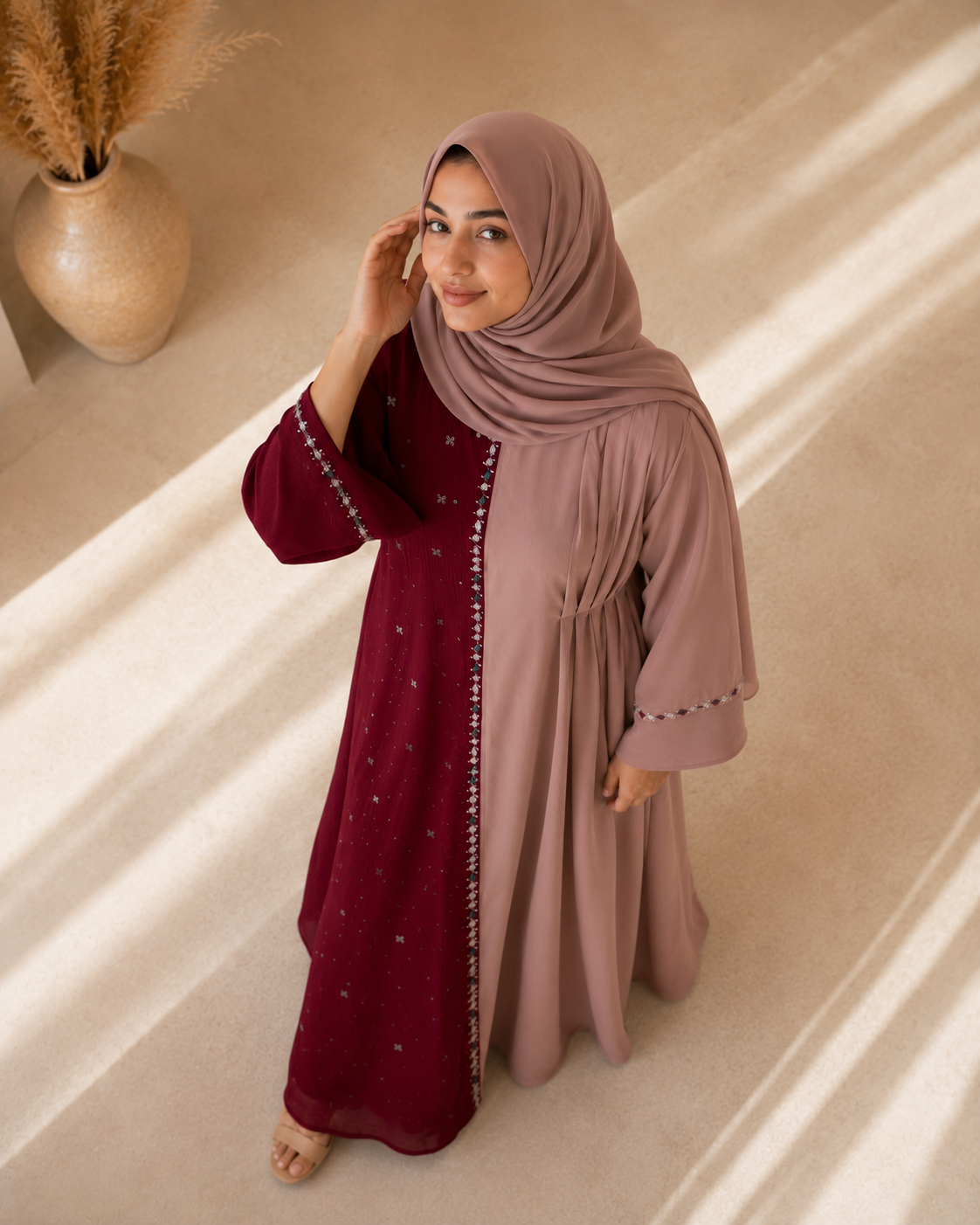 Half and half color block abaya dress with stone embellishments - image 16