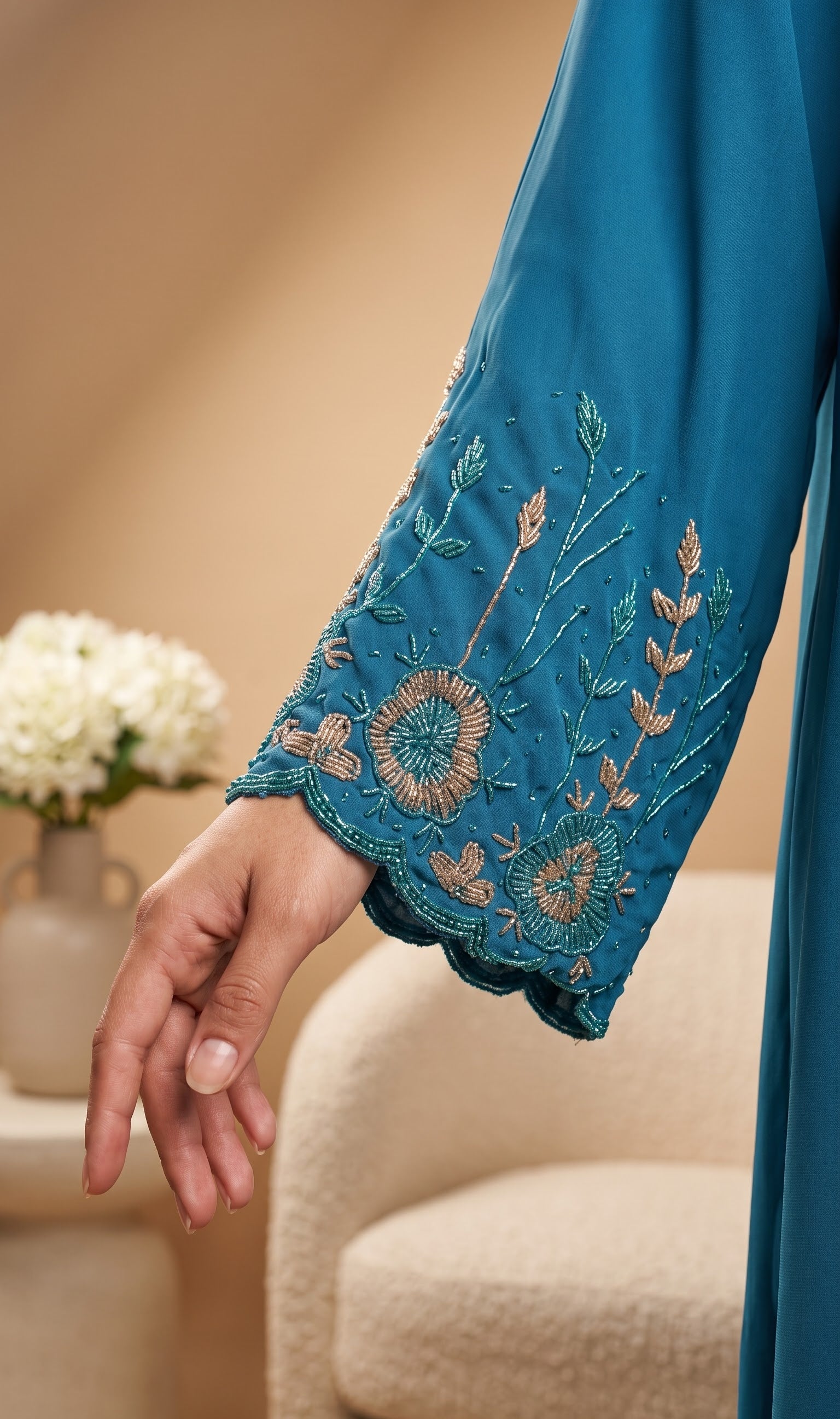 Deep Sea Blue handwork Nidha abaya - image 12