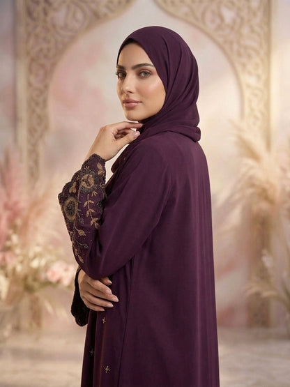 Deep Plum Blue handwork Nidha abaya - image 7
