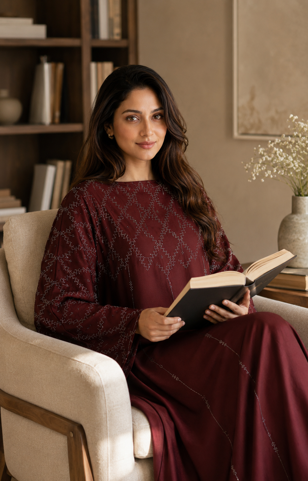 Rustic brown kaftan abaya with stone work - image 5
