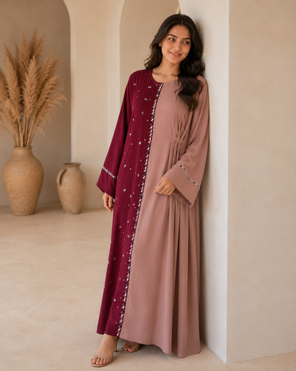 Half and half color block abaya dress with stone embellishments - image 6