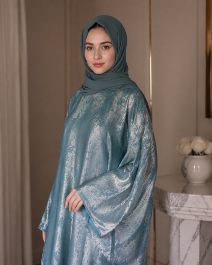 Pastel blue foil fabric kaftan abaya - image 4