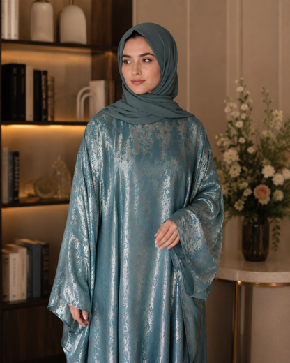 Pastel blue foil fabric kaftan abaya - image 1