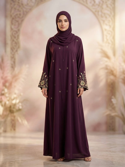 Deep Plum Blue handwork Nidha abaya - image 3