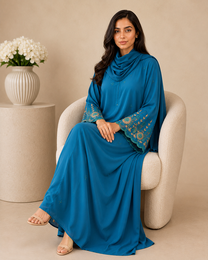 Deep Sea Blue handwork Nidha abaya - image 4