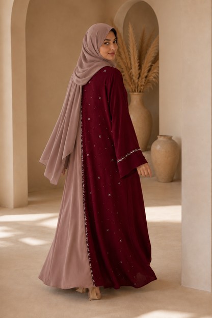Half and half color block abaya dress with stone embellishments - image 8