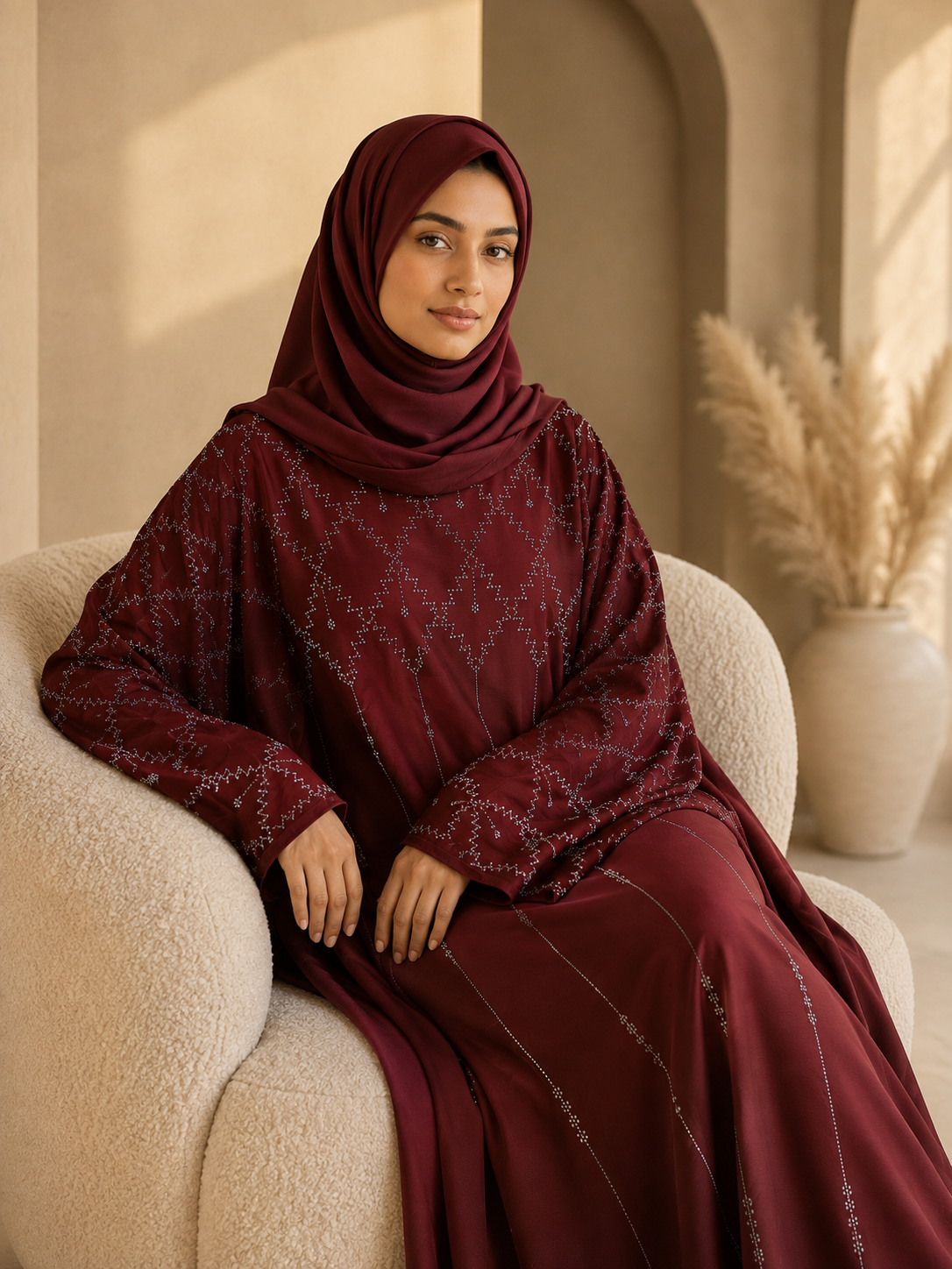 Rustic brown kaftan abaya with stone work - image 9