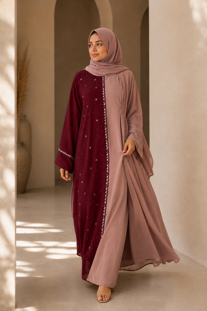 Half and half color block abaya dress with stone embellishments - image 17