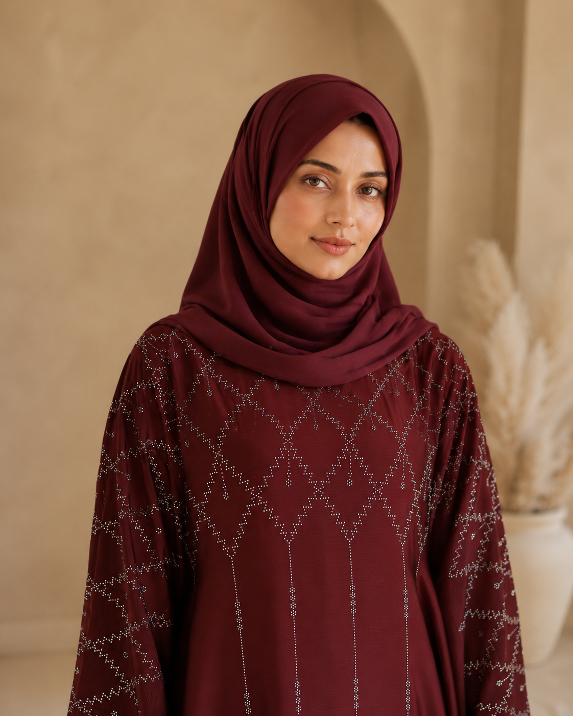 Rustic brown kaftan abaya with stone work - image 10