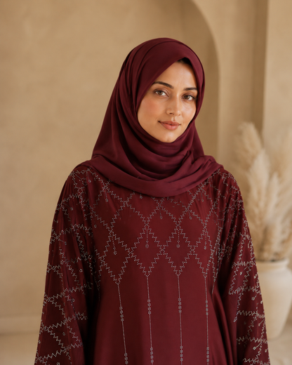 Rustic brown kaftan abaya with stone work - image 10