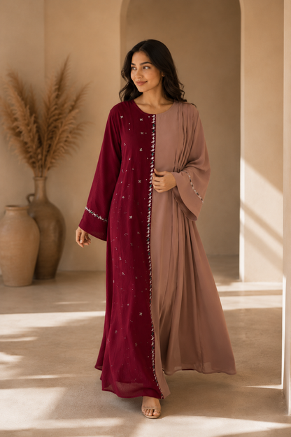 Half and half color block abaya dress with stone embellishments - image 10