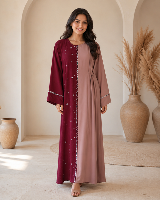 Half and half color block abaya dress with stone embellishments - image 1