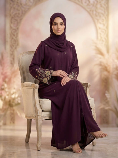 Deep Plum Blue handwork Nidha abaya - image 2