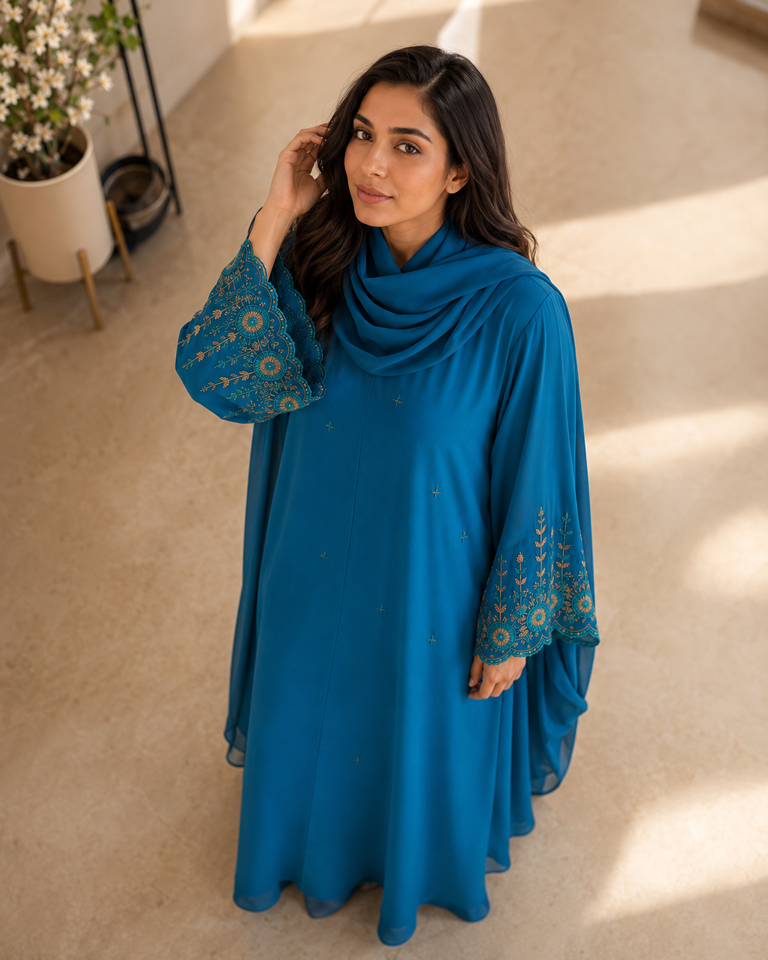 Deep Sea Blue handwork Nidha abaya - image 10