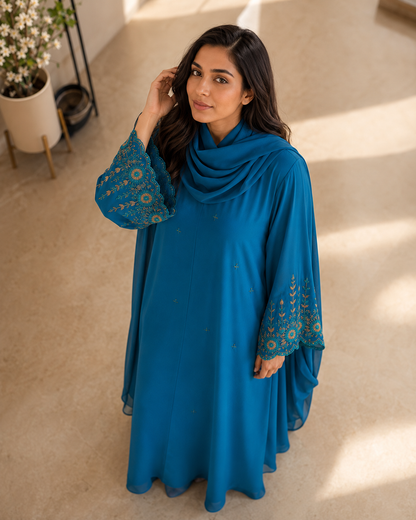 Deep Sea Blue handwork Nidha abaya - image 10