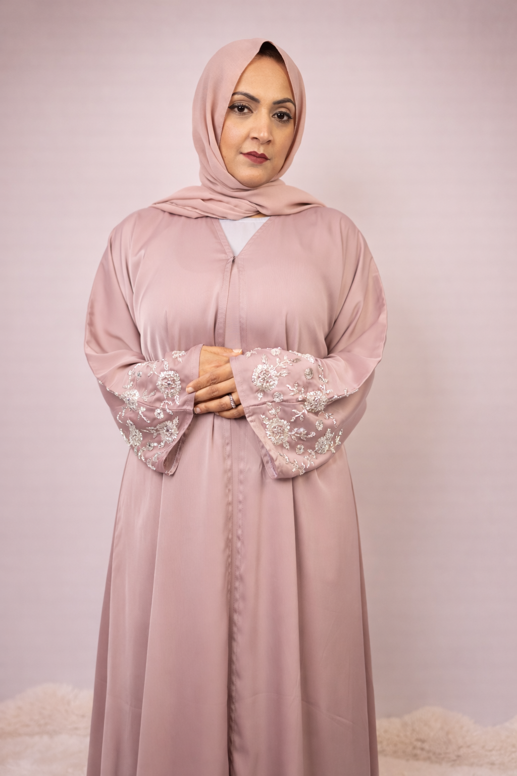 Pink Blush Rose Handwork Abaya Set