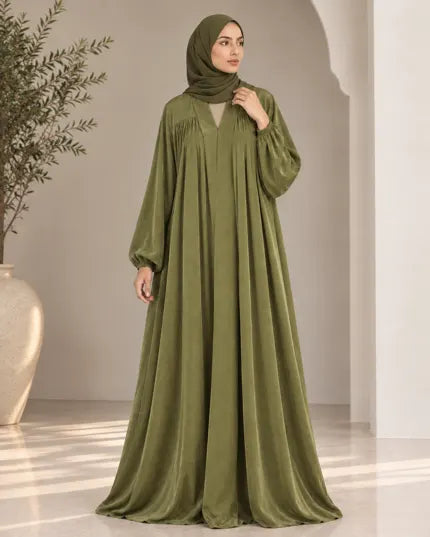 Olive Green Pleated Abaya